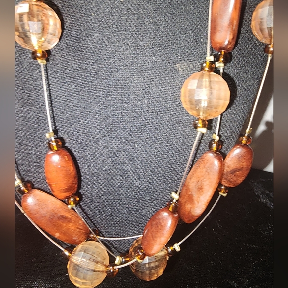 MAHOGANY COLORED 3 STRAND WIRE BEADED CHOKER - Picture 3 of 5